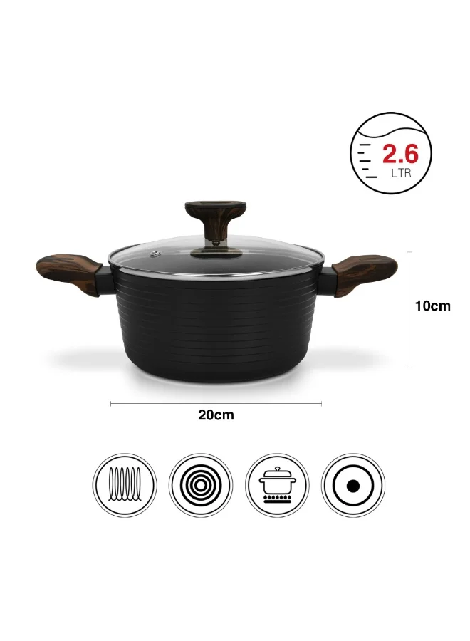 Fissman Stockpot 20cm/2.6LTR Stockpot Cuisine 20x10cm/2.6 Ltr With Glass Lid (Aluminium With Non-Stick Coating)  | Best Price UAE
